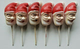 Vintage 6 Santa Claus Head Face Cupcake Cake Topper Pick Plastic Christmas PB173