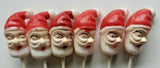 Vintage 6 Santa Claus Head Face Cupcake Cake Topper Pick Plastic Christmas PB173