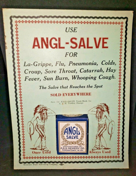 Vintage Angl Salve Cure Medicine ARG Remedy Co Display Morgantown W Va
