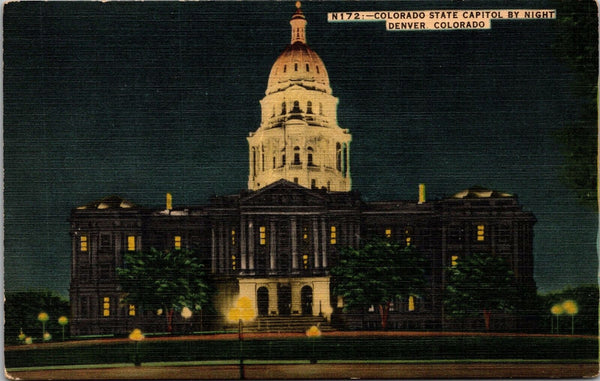 Colorado State Capitol by Night Denver CO Postcard PC167