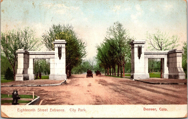 Eighteenth Street Entrance City Park Denver CO Postcard PC15