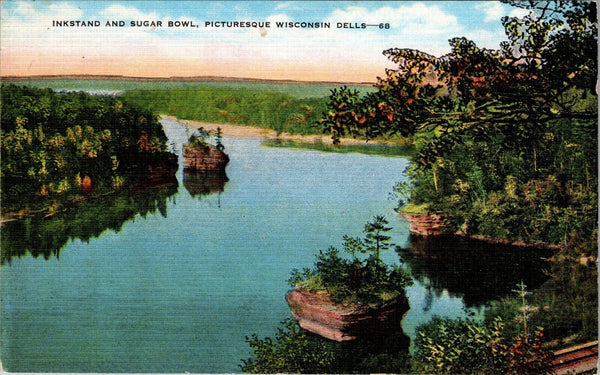 Inkstand and Sugar Bowl Picturesque Wisconsin Dells Postcard PC124