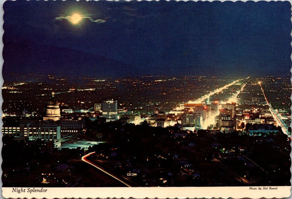 Night View of Picturesque Salt Lake City UT Postcard PC149