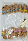 Vintage 12 Flocked Teddy Bear Cake Toppers Picks Pink Yellow Blue New in Package