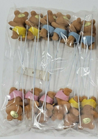 Vintage 12 Flocked Teddy Bear Cake Toppers Picks Pink Yellow Blue New in Package