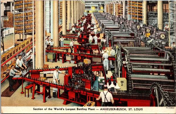 Section of World's Largest Bottling Plant Anheuser Busch STL MO Postcard PC195