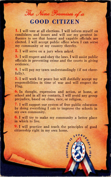 Nine Promises of a Good Citizen Freedom Train Postcard PC155