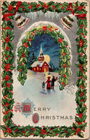 A Merry Christmas Embossed Silver Detail Postcard PC39