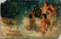 Frohliche Weihnachten German Christmas Postcard Gel Gold Detail PC35