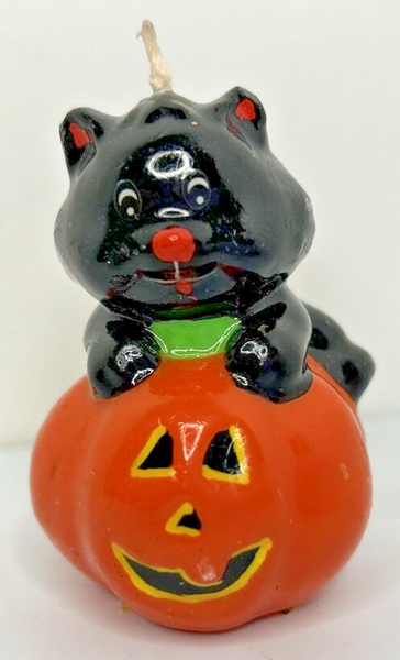 Vintage Russ Black Cat Halloween Pumpkin Candle 2" SKU H475