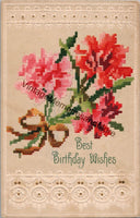 Best Birthday Wishes Cross Stitch Style Vintage Postcard PC209