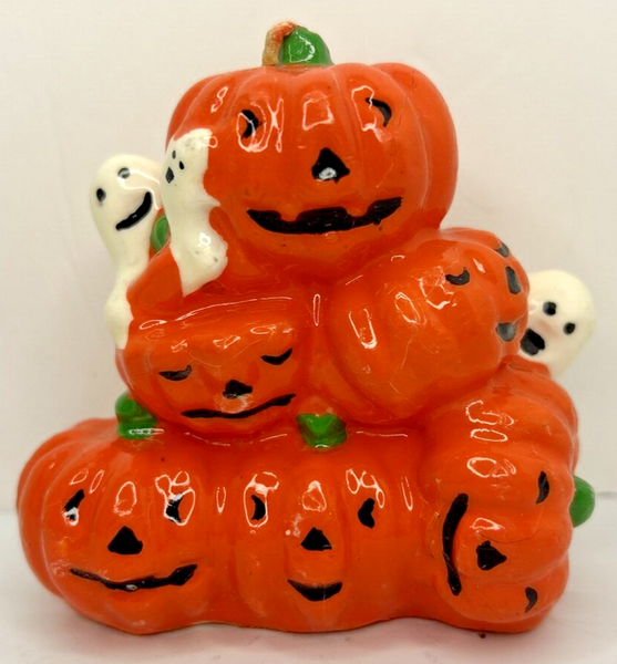 Vintage Halloween Ghosts Pumpkin Pile Candle 3.25" SKU H493