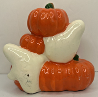 Vintage Halloween Ghosts Pumpkin Pile Candle 3.25" SKU H493