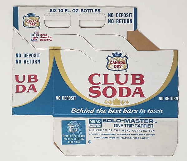 Vintage Canada Dry Club Soda   6 Pack Soda Bottle Carton Carrier New U130