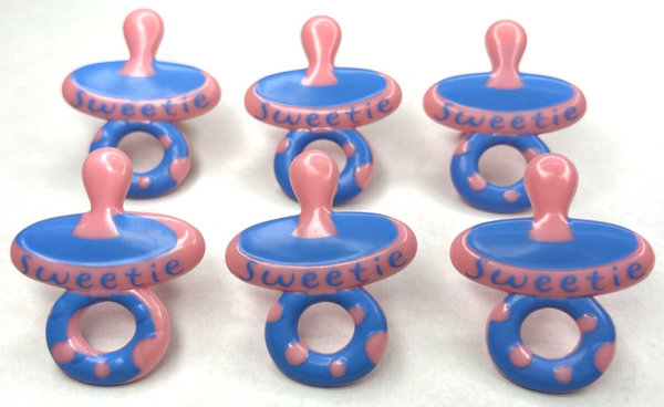 Bakery Craft Set of 6 "Sweetie" Pink & Blue Pacifier Cupcake Picks BC6