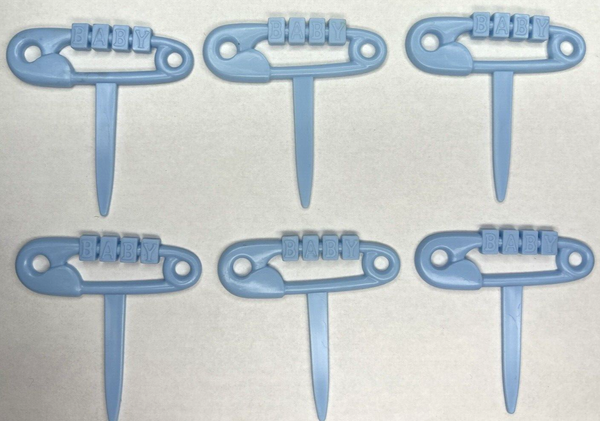 Bakery Craft Set of 6 Diaper Pin Baby Shower Cupcake Picks Blue BC6