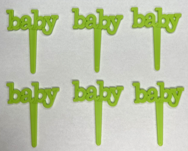 Bakery Craft  Set of 6 "Baby" Baby Shower Gender Reveal Cupcake Picks Green BC6