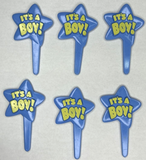 Bakery Craft Set of 6 "It's A Boy" Blue Star New Baby Cupcake Picks BC6