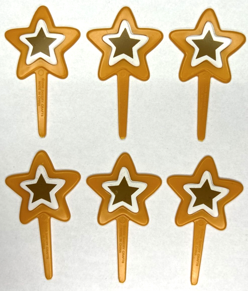 Bakery Craft Set of 6 Brown Orange Star Cupcake Picks BC6