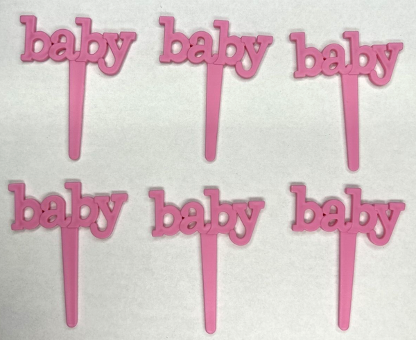 Bakery Craft  Set of 6 "Baby" Baby Shower Gender Reveal Cupcake Picks Pink BC6