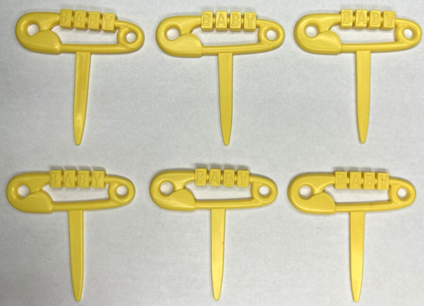 Bakery Craft Set of 6 Diaper Pin Baby Shower Cupcake Picks Yellow BC6