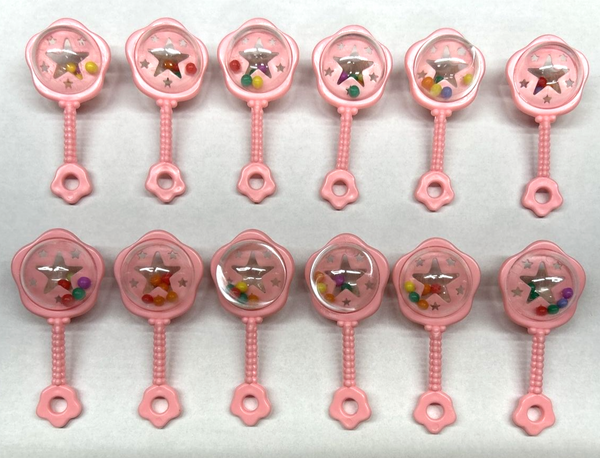 Vintage Baby Pink Baby Rattle Baby Shower Cupcake Toppers Set of 12 BC6