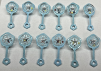 Vintage Baby  Blue Baby Rattle Baby Shower Cupcake Toppers Set of 12 BC6