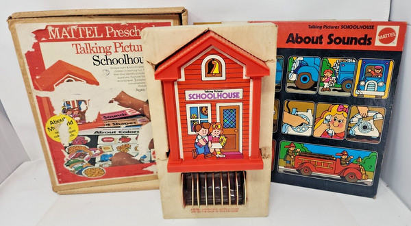 Vintage 1972 Mattel Preschool Talking Pictures Schoolhouse 9  Discs, In Box U154