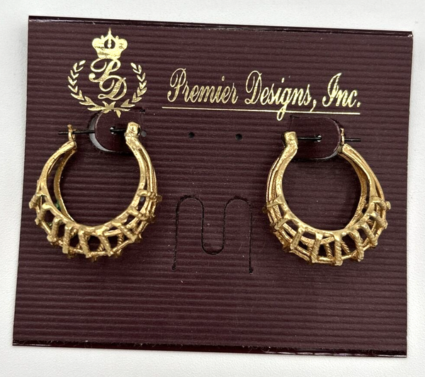 Premier Designs Gold Tone Detailed Hoop Earrings SKU PB73