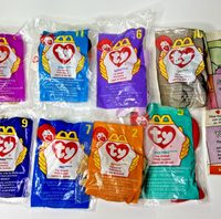 1999 McDonald's Ty Beanie Baby Happy Meal Toys Set of 11 + Paper Bag