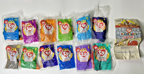 1999 McDonald's Ty Beanie Baby Happy Meal Toys Set of 12 + Paper Bag