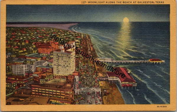Moonlight Along the Beach at Galveston Texas Postcard PC275