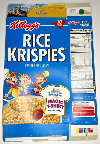 2002 Empty Kellogg's Rice Krispies Disneyland 19OZ Cereal Box SKU U198/77