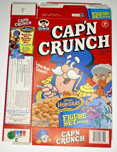 1998 Empty Cap'n Crunch Disney's Hercules 16OZ Cereal Box SKU U198/88