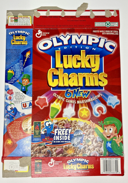 1996 Empty General Mills Olympic Edition Lucky Charms 14 Oz Cereal Box U198/29