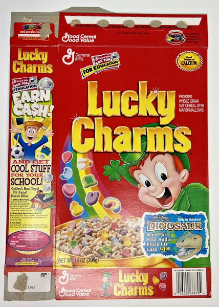 2000 Empty Lucky Charms Disney Dinosaur 14 Oz Cereal Box U198/40