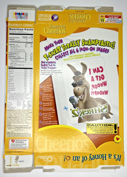 2004 Empty General Mills Honey Nut Cheerios Shrek 14OZ Cereal Box