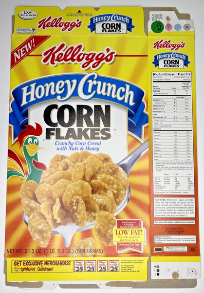 1997 Empty Kellogg's Honey Crunch Corn Flakes 21.3OZ Cereal Box SKU U198/107