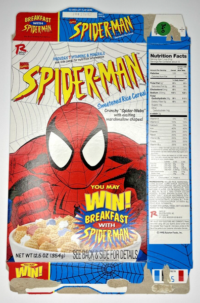 1997 Empty Marvel Spider-Man 12.5OZ Cereal Box SKU U200/360