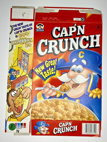 1998 Empty Cap'n Crunch New Great Taste 16OZ Cereal Box SKU U200/372