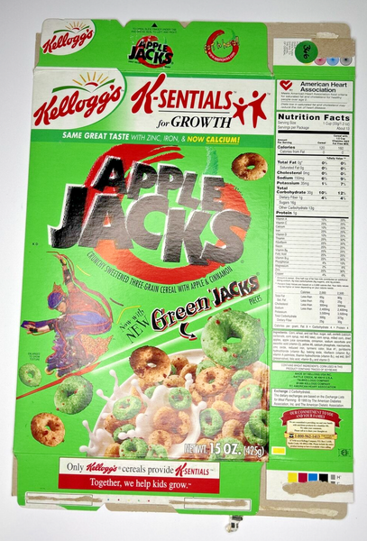 2000 Empty Apple Jacks New with Green Jacks 15OZ Cereal Box SKU U200/366