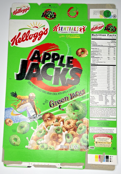 2000 Empty Apple Jacks with Green Jacks 15OZ Cereal Box SKU U200/347