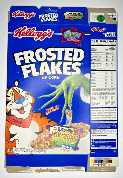 2001 Empty Frosted Flakes The Grinch Visa Offer 20OZ Cereal Box SKU U200/369