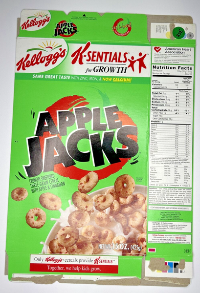 1999 Empty Kellogg's Apple Jacks K-Sential 15OZ Cereal Box SKU U200/358