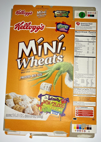 2001 Empty M in-Wheats The Grinch Visa Offer 24.3OZ Cereal Box SKU U200/364