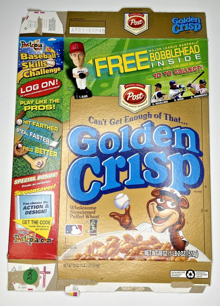 2004 Empty Golden Crisp Baseball Bobblehead Not in Box 18OZ Cereal Box U200/334