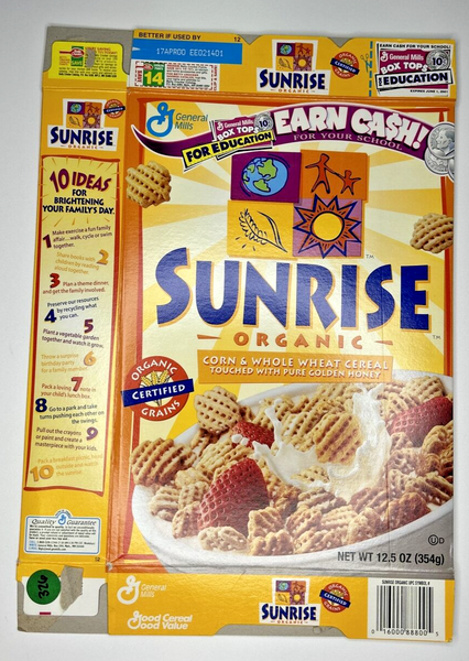 2000 Empty General Mills Sunrise Organic 12.5OZ Cereal Box SKU U200/326