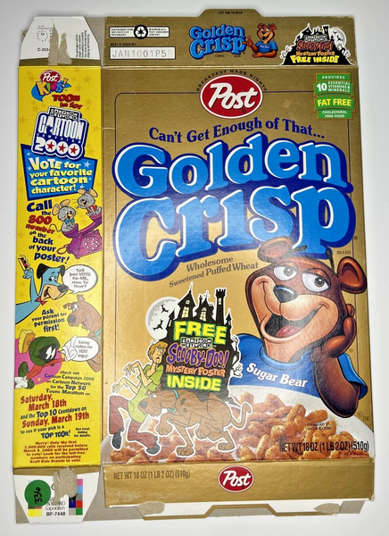 2000 Empty Golden Crisp Scooby Doo Poster Not in Box 18OZ Cereal Box U200/336