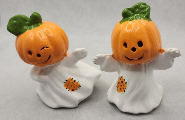 Vintage Halloween Ghost Set of Two Ceramic Ghosts with Pumpkins Heads PB198