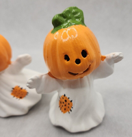 Vintage Halloween Ghost Set of Two Ceramic Ghosts with Pumpkins Heads PB198